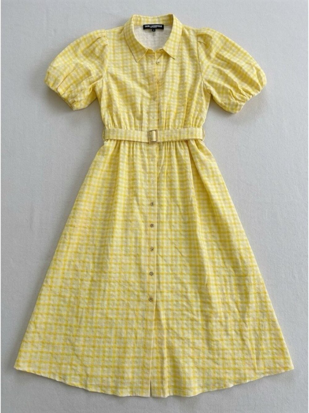 Karl Lagerfield Paris Easter Spring Yellow Plaid 3/4 Length Dress Size 10 Belted